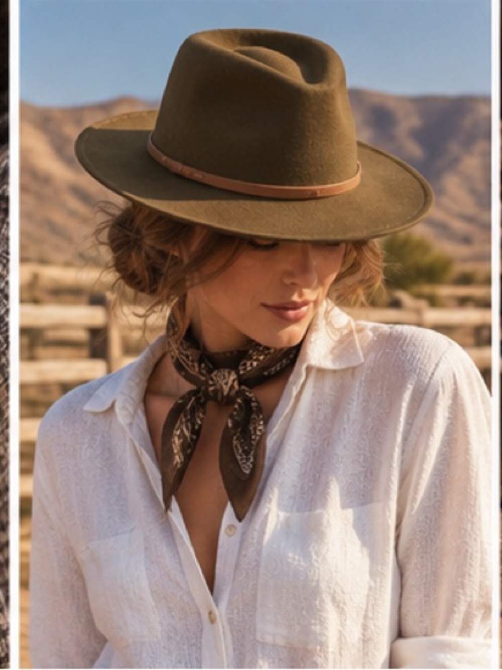 100% wool Women’s L Wide Brim western equestrian Hat brown w Leather Band
